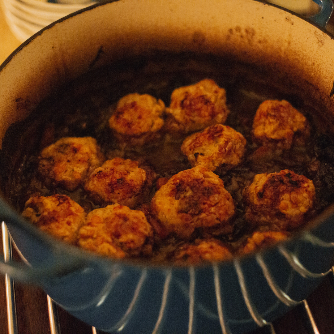 red wine beef stew with cheddar dumplings